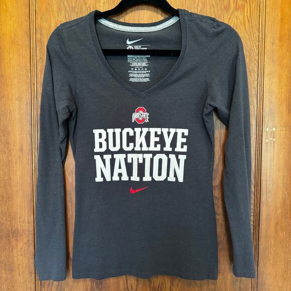 Nike OSU Ohio State Buckeye Nation Long Sleeve V Neck‎ T Women's Slim Fit XS - Picture 1 of 4